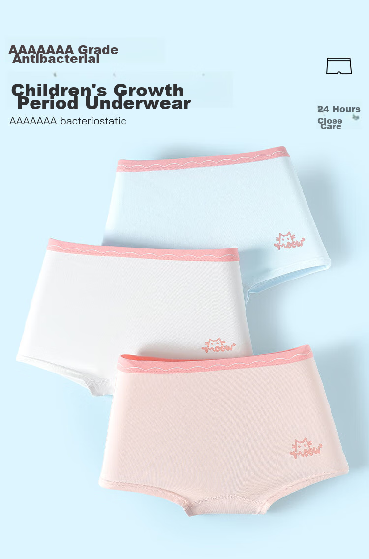 Bingxuemumian Girls' Cotton Boxer Briefs, 7A Grade Antibacterial, Breathable, Solid Color, for Small to Large Children And Toddlers 1