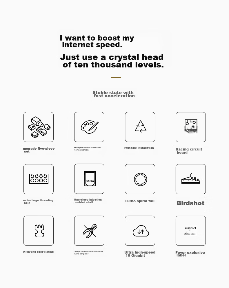 WANJEED Tool-Free Crystal Head CAT6A, Engineering Grade Unshielded Gigabit Tool-Free Crystal Head RJ45 Computer Network Cable Panel Connector WJ-15388 2