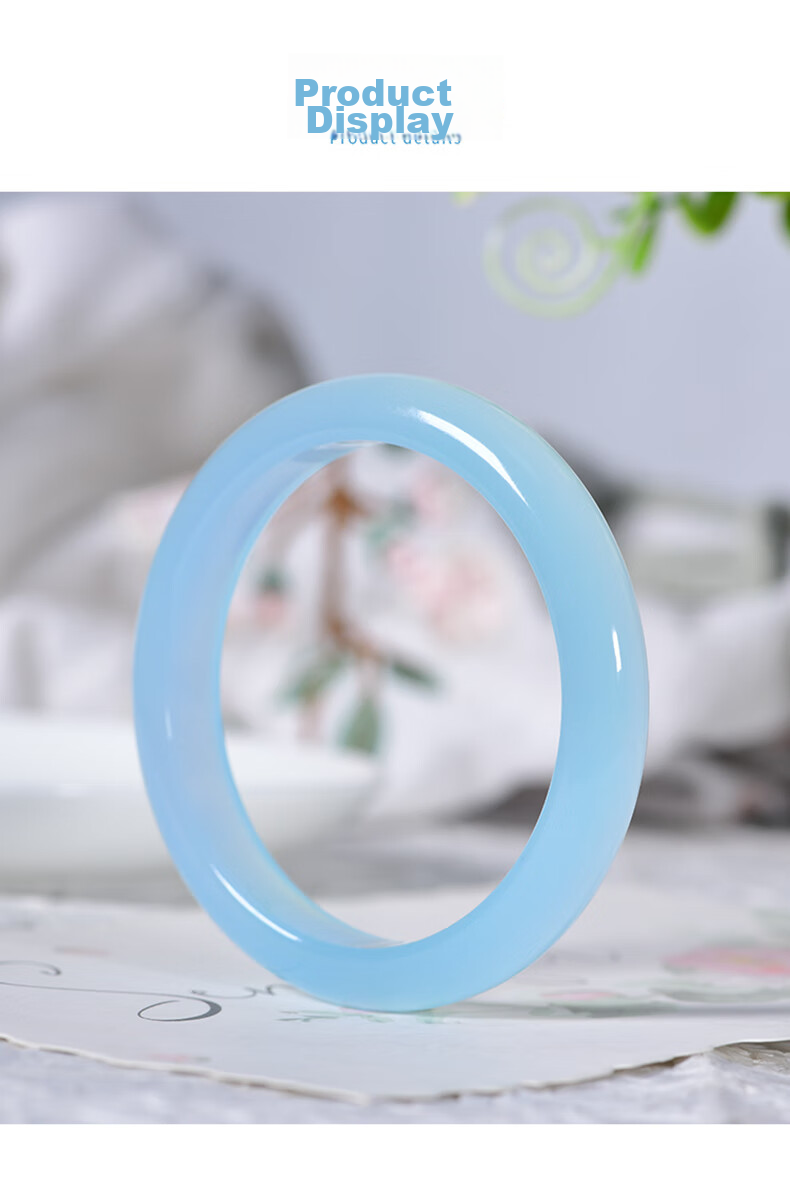 Jingying [Premium Grade] Jade Bangle for Women, Sea Blue Color, Ice Jade Chalcedony Bracelet, Birthday Gift for Wife Or Girlfriend 6