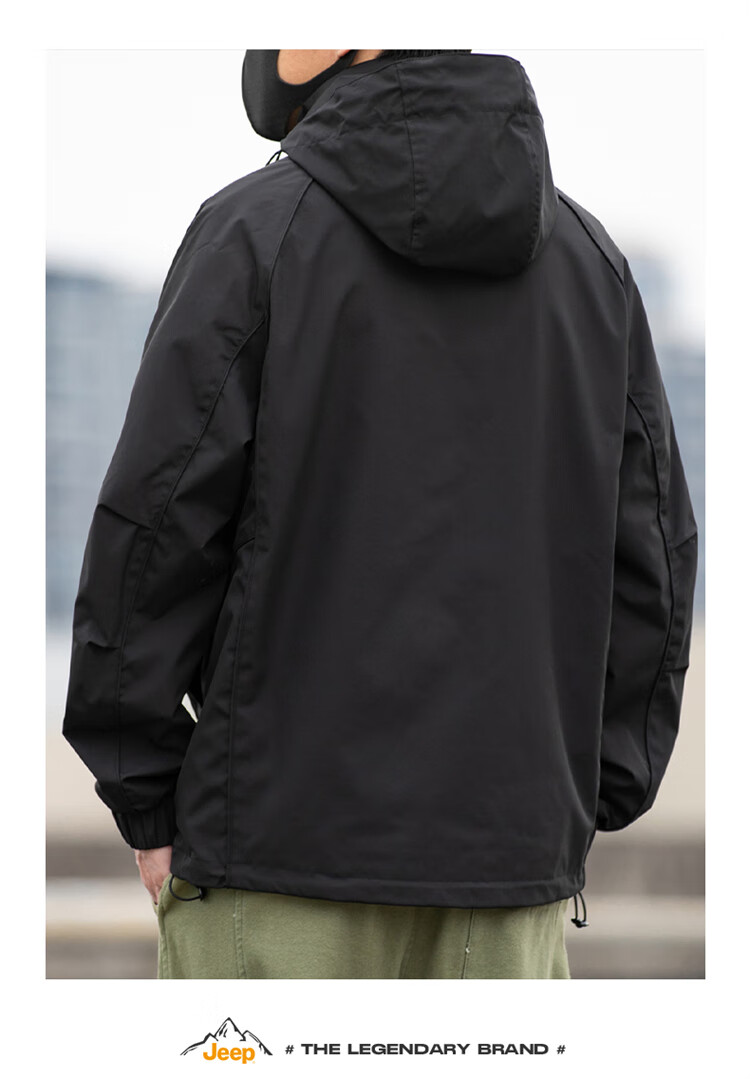 JEEP Men's Spring And Autumn Hooded Jacket, Loose-Fitting Trendy Workwear Casual Clothing for Men, Khaki 5XL 15