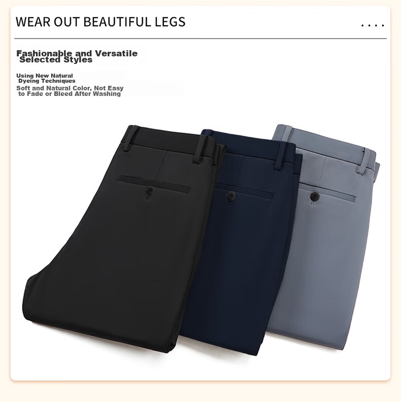 ROMON [Wrinkle-Free, Easy-Care] Men's Dress Pants, High-Waist Business Trousers, Casual Straight-Leg Pants 4