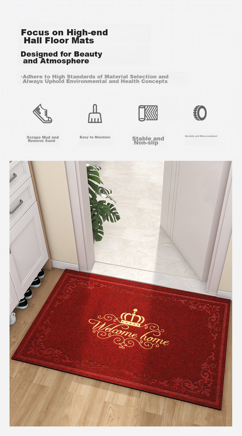 Huaxu Entrance Mat, Doorway Doormat, Front Door Foot Mat, Festive Non-Slip Mat, Red, 60*90 2