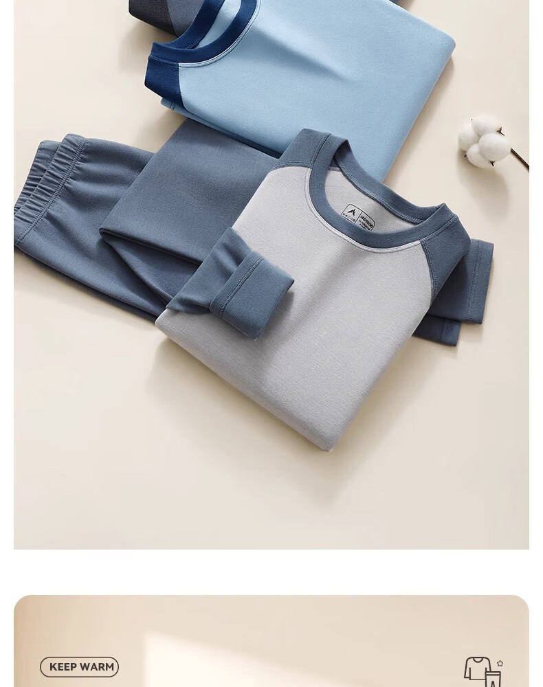 YUZHAOLIN Thermal Underwear Set for Men, Middle And High School Students, Autumn And Winter Fleece-Lined Top And Bottom, Cotton Sweater for Older Childre 10