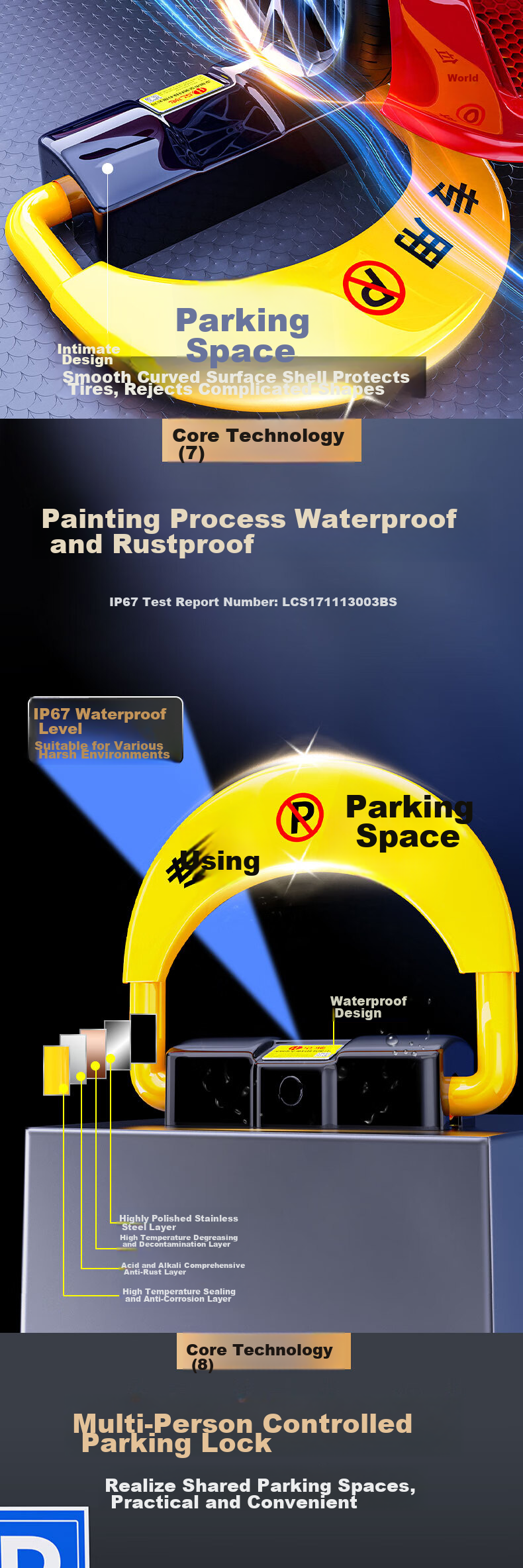 Huangchi Parking Space Lock, Intelligent Remote Control Sensor Parking Bollard, Thickened Anti-Collision Parking Space Protector, Anti-Occupation Device, Lithium Battery Long-Lasting Power Supply 7