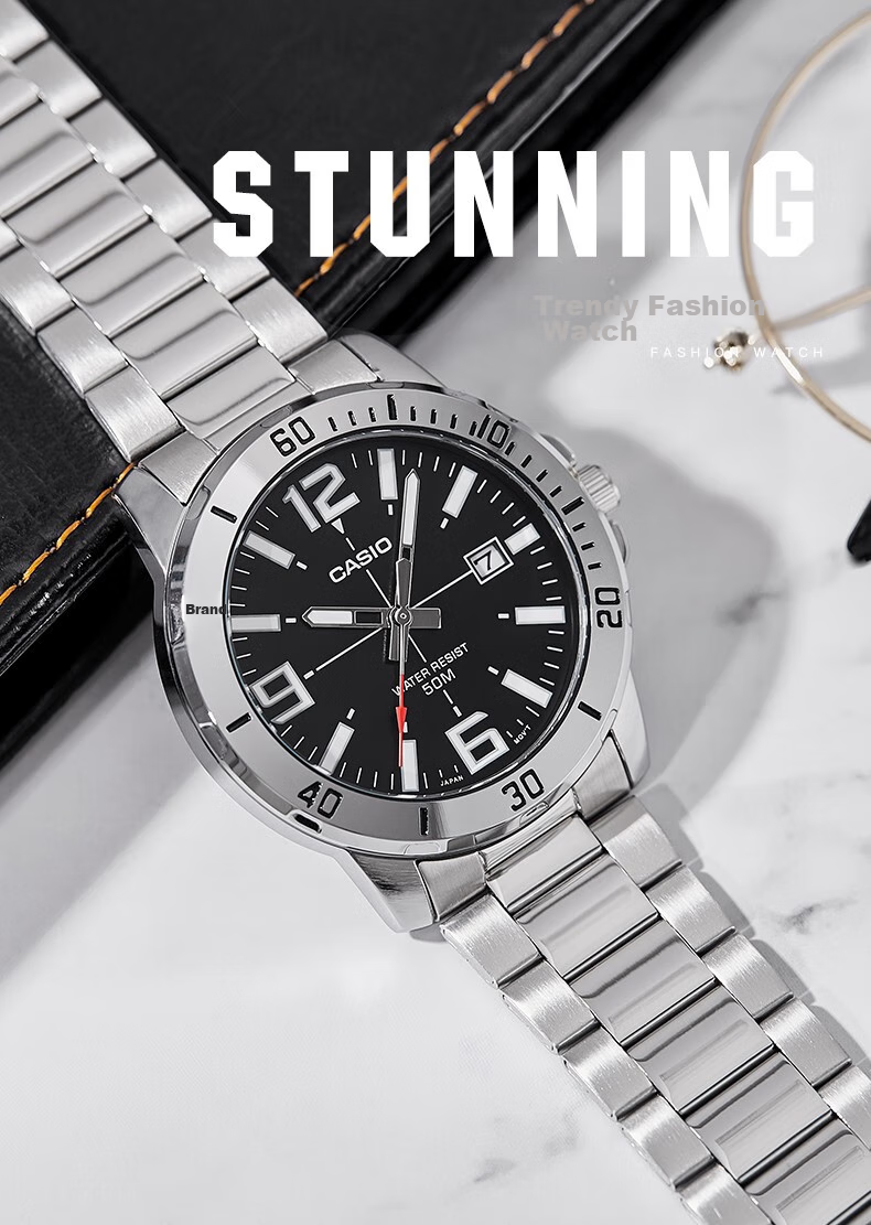 Casio Men's Watch, Business Commute Waterproof Three-Eye Pointer, Student Quartz Watch Gift for Boyfriend MTP-VT01L 2