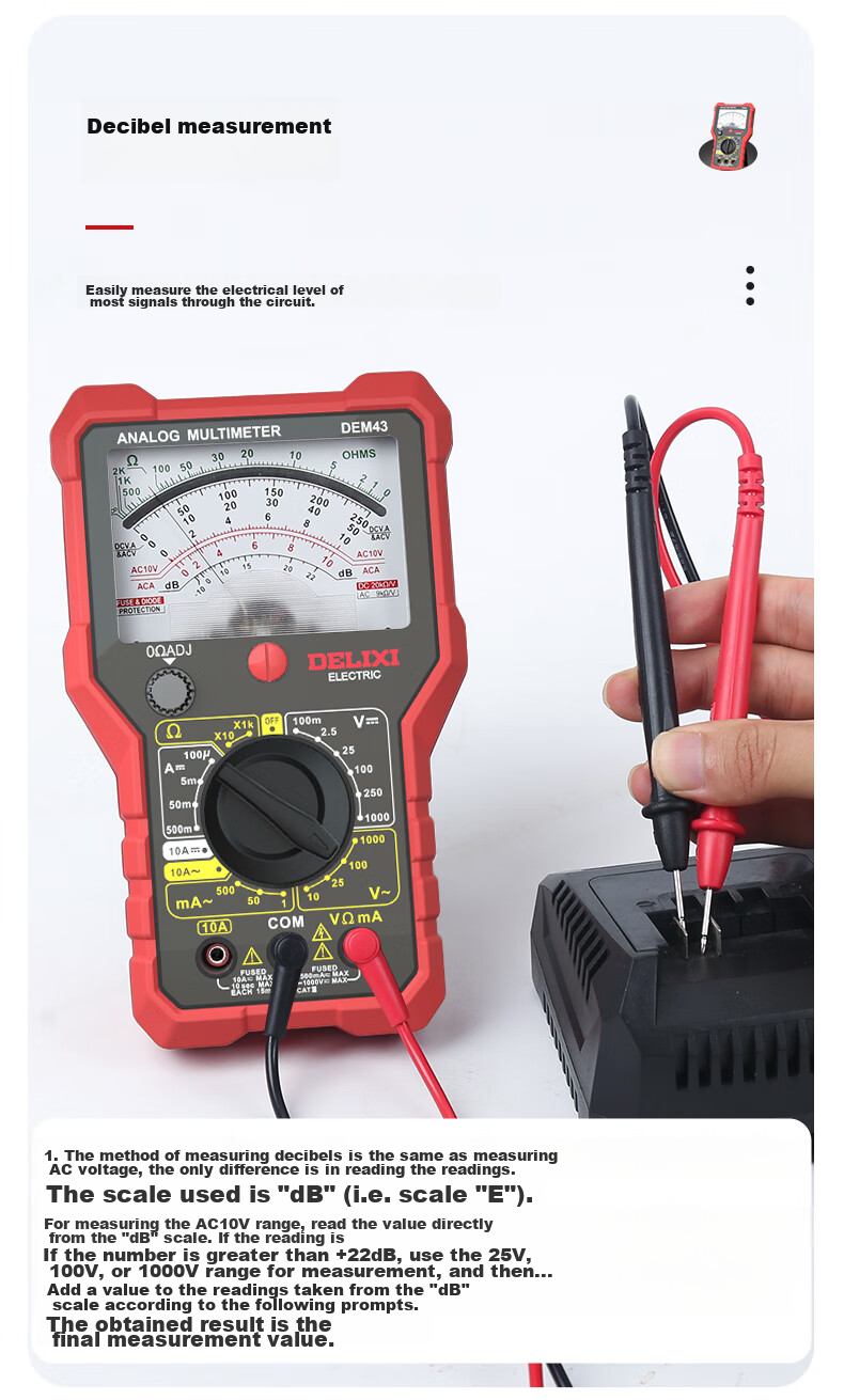 DELIXI ELECTRIC Analog Multimeter, High-Precision, Intelligent Burn Protection, for Home And Electrical Use, Continuity Test, DEM45 10
