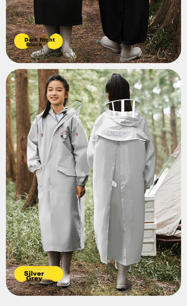 Moremerry Children's Raincoat for Boys And Girls, Elementary And Middle School Students, Large Backpack Space, Full-Body Waterproof Raincoat, Navy Blue, 3XL 17