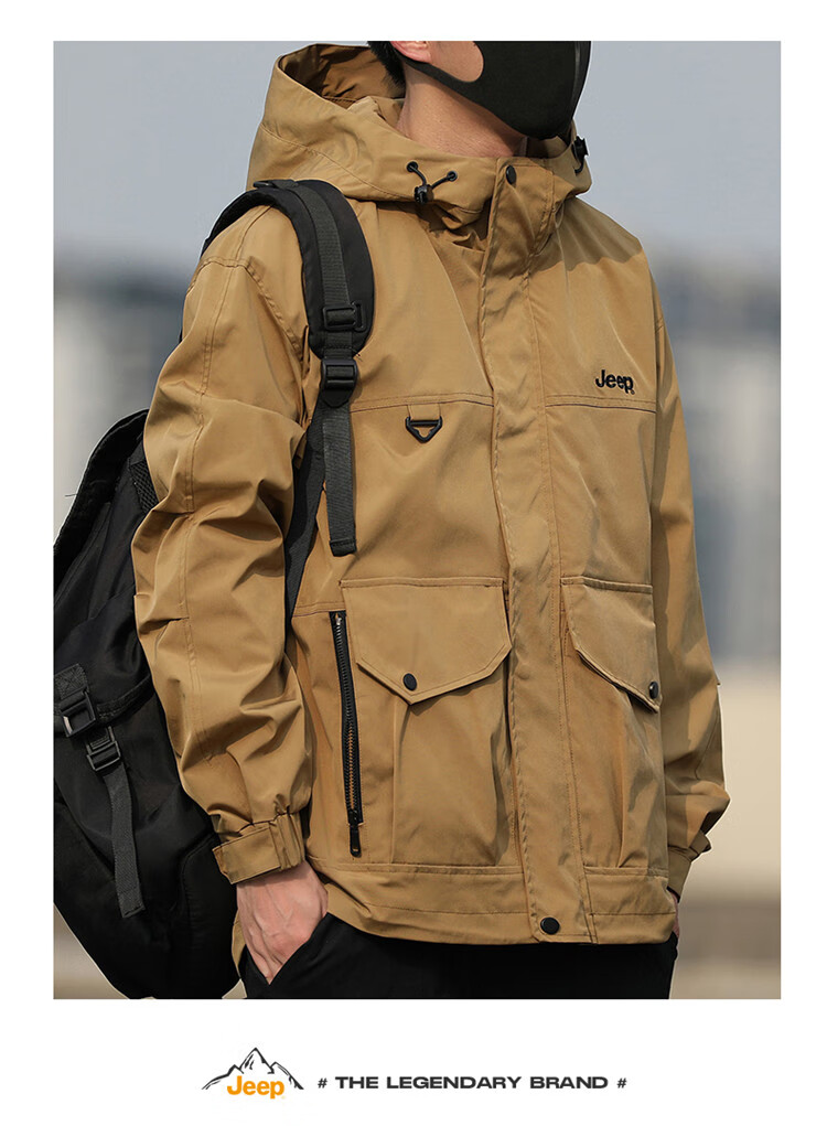 JEEP Men's Jacket, Spring And Autumn Outerwear, Trendy Casual Loose Workwear Clothing for Men, Black, Size M 5