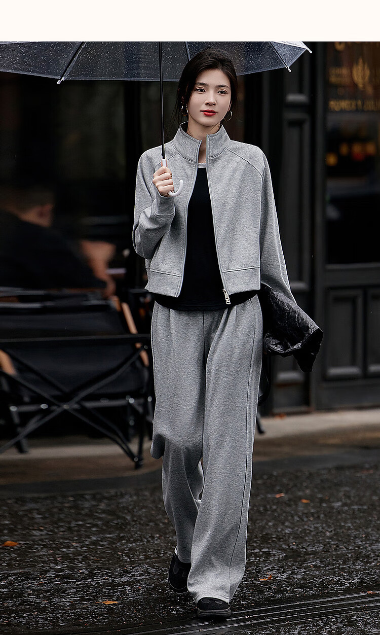 Dme [Wandering Outfit] Spring And Autumn Sporty Style Stand-Up Collar Double Zipper Long-Sleeve Top Casual Pants Women's Two-Piece Set 25