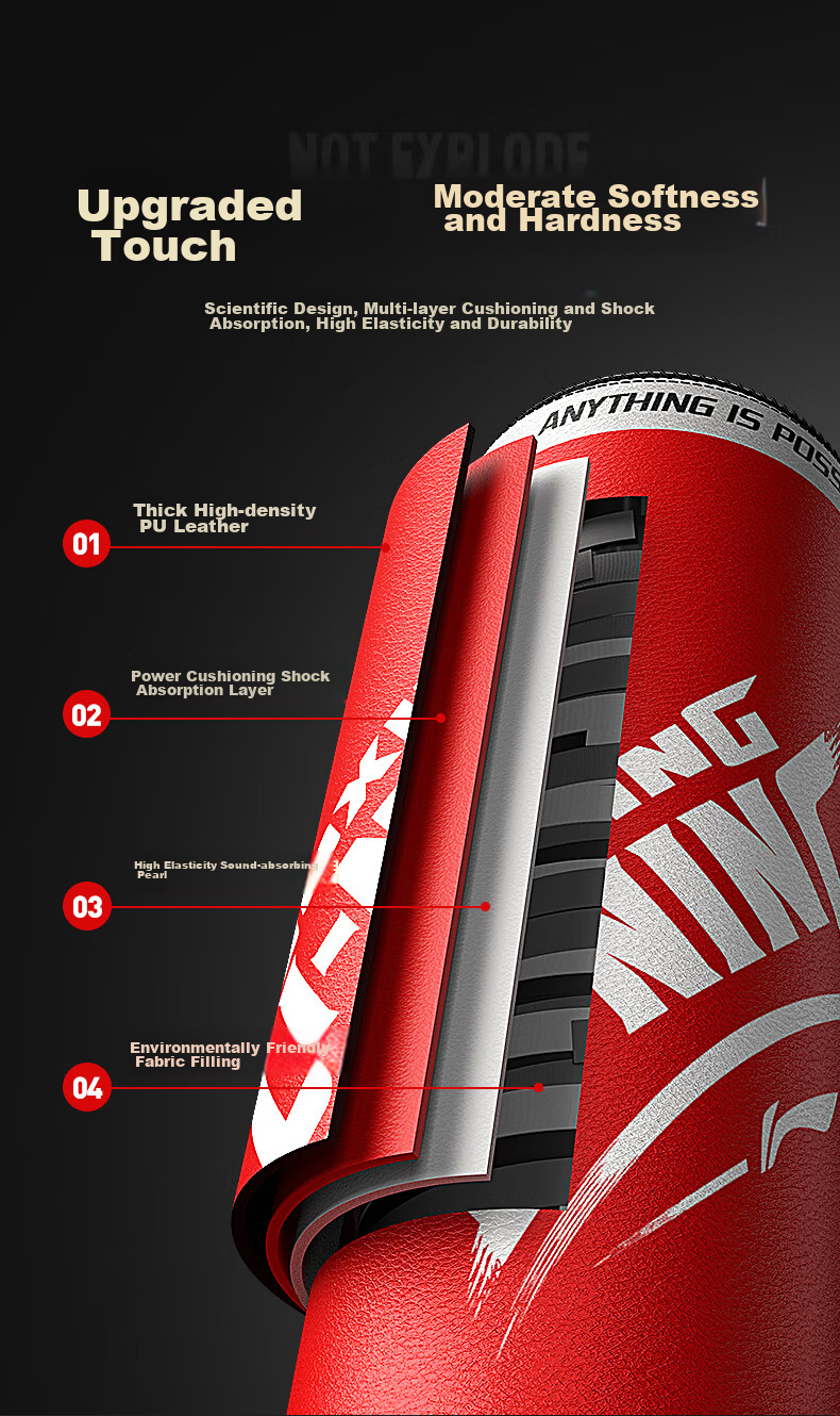 Li-Ning Boxing Training Equipment Punching Bag, Non-Fall Sandbag, Home Use for Adults And Children, Standing Kickboxing And Martial Arts Practice, Red 8