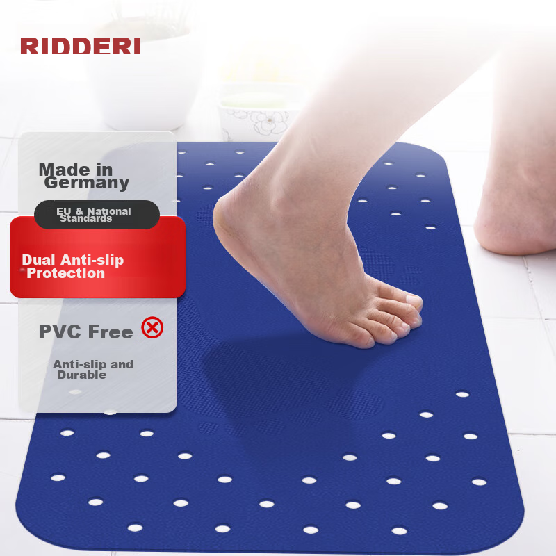 RIDDER German Imported TPE Bathroom Non-Slip Mat, Bathroom Non-Slip Floor Mat, Hollow Deep Blue, 38*72