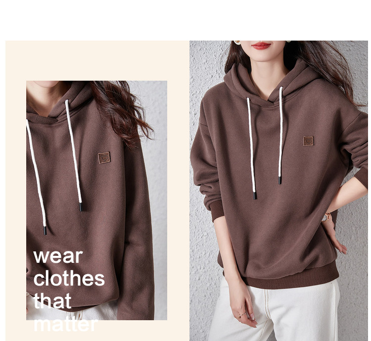 DME Hooded Sweatshirt for Women, Loose Fit, Lightweight Spring Style, Petite Pullover High-End Women's Wear, Coffee Color, Size S 1