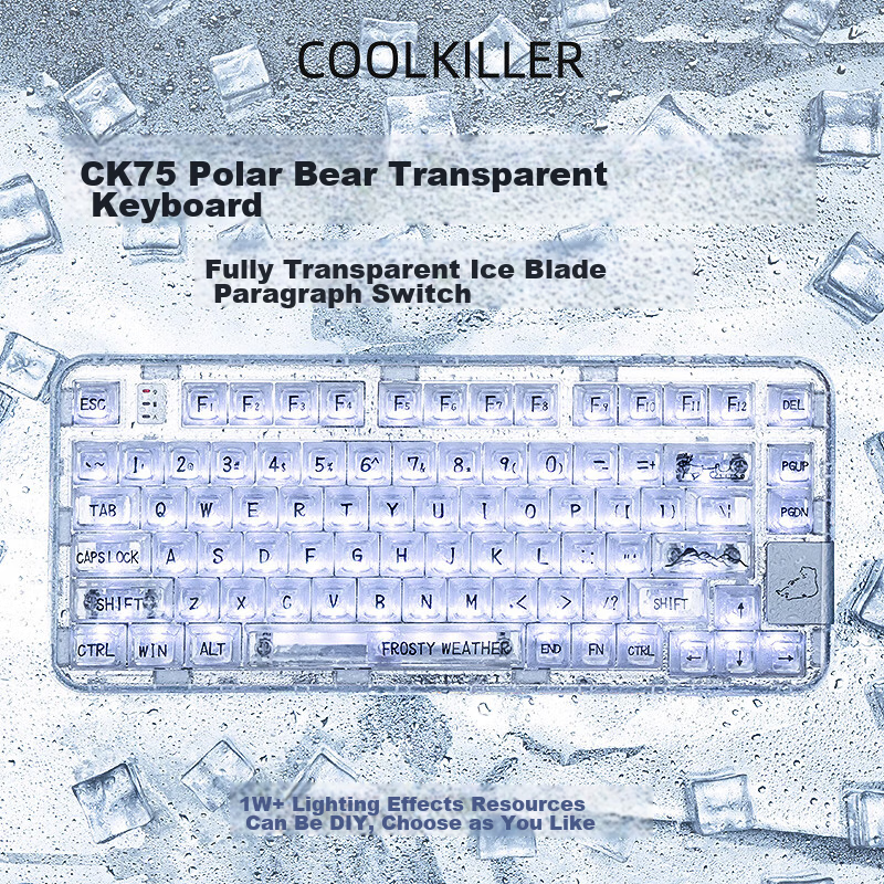 CoolKiller CK75 Arctic Bear Wired/wireless/Bluetooth Triple-Mode Transparent Customizable Mechanical Keyboard with Ice Blade Switches for Home Use