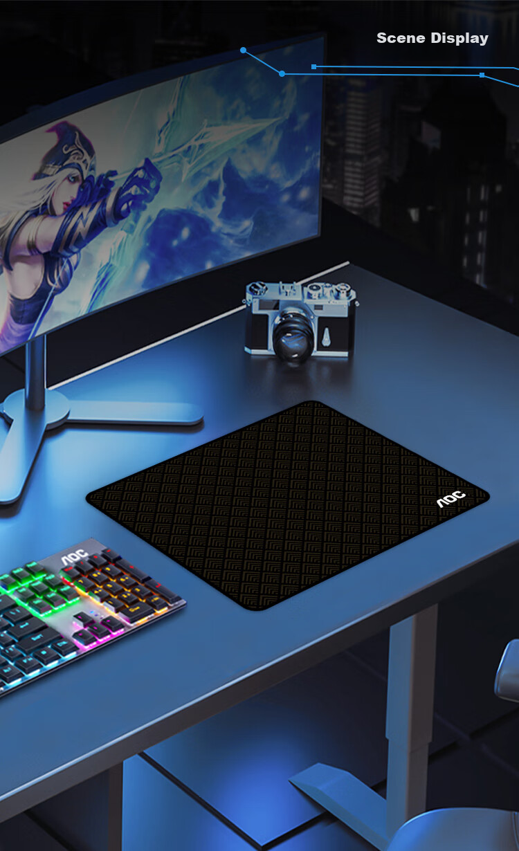 AOC Full-Property Series Gaming Mouse Pad, Small Size 300*250*4mm, Thickened with Locked Edges, Office Keyboard Computer Desk Pad, M111/93 Planet Black 7