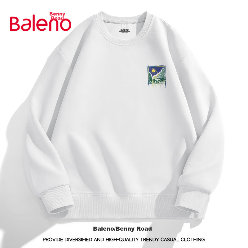 Baleno Sweatshirt for Men, Autumn Season, 320G Heavyweight Long-Sleeve Loose-Fit Oversized Trendy Crew Neck Top, Versatile Youth Hoodless Jacket 11