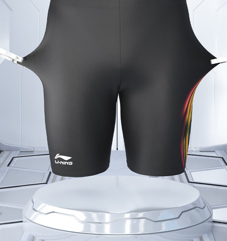 Li-Ning Men's Swim Trunks, Quick-Drying, Chlorine-Resistant, Anti-Embarrassment, Comfortable, High-Elasticity, Hot Spring, Knee-Length Training Swim Shorts, 315 Black And White, Size M 7