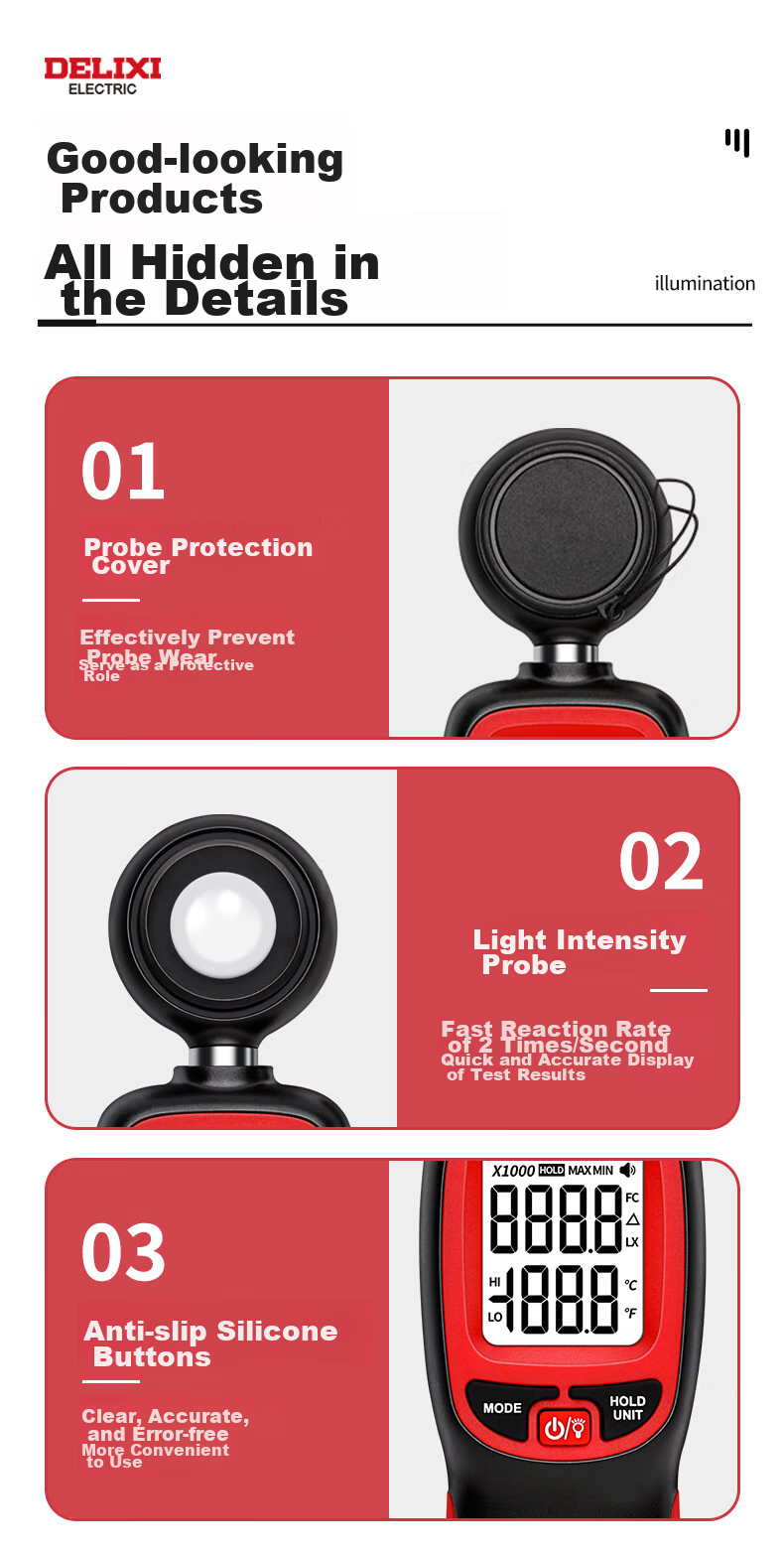 DELIXI ELECTRIC Illuminance Meter, Light Measurement Instrument, High-Precision Luminous Flux Tester, Brightness Meter, Light Meter, Measuring Instrument, Separate Type 10