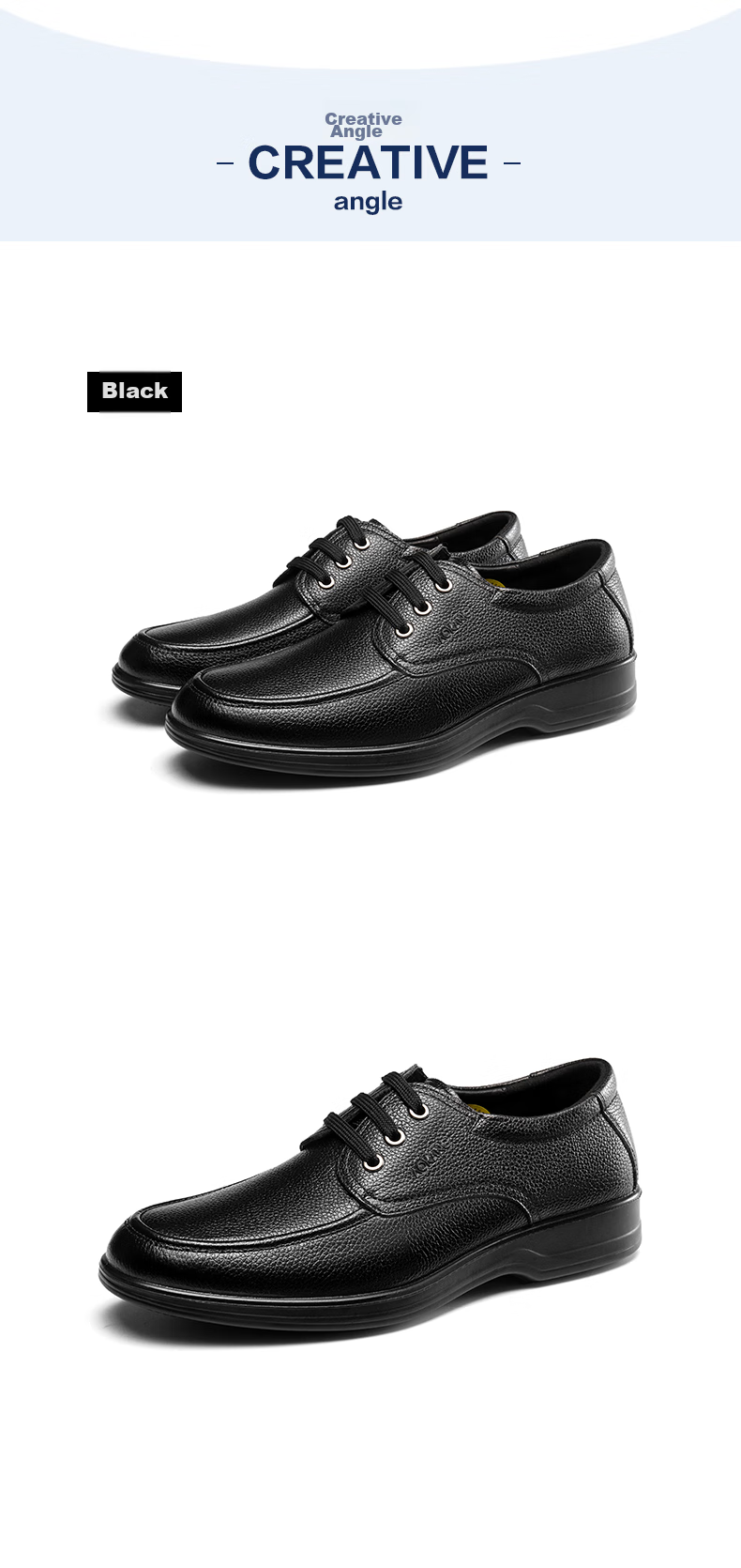 Aokang Leather Shoes for Men, Casual Business Shoes, Comfortable Work Lace-Up Formal Shoes, British Style Footwear, Black, Size 42 12