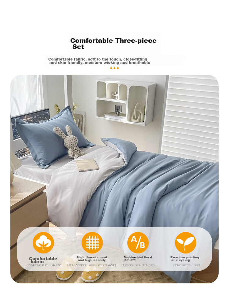 YALU & FREEDOM Bedding Six-Piece Set, Complete Quilt Set for Student Dormitory, Three-Piece Set with Pillow And Duvet, Sky Blue 4