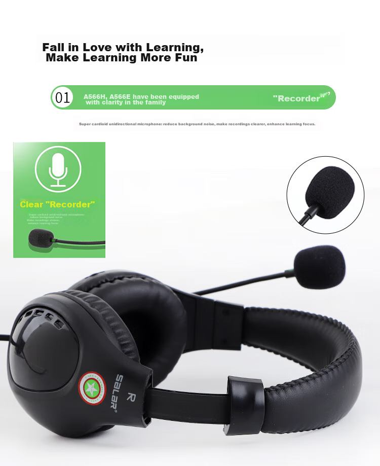 SaLaR A566N Headphones for English Listening And Speaking Exams, Online Classes, High School Entrance Exam, Human-Machine Dialogue with Microphone, 3.5MM Plug for Laptops, Black Single Plug 2