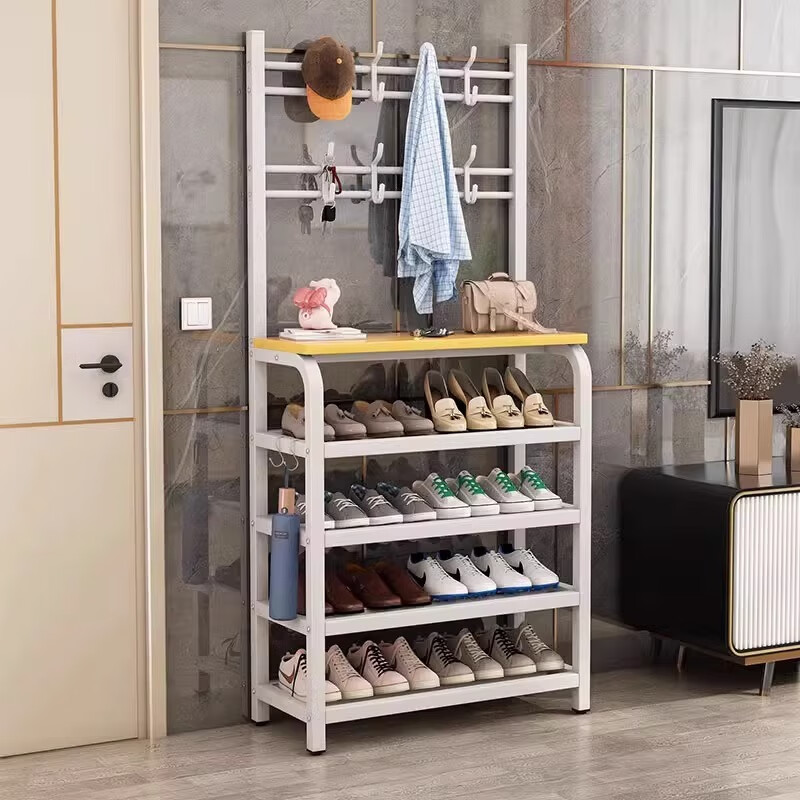 Milin Shoe Rack And Coat Stand Combo with Hooks, Multi-Layer Storage Shoe Cabinet for Entryway And Living Room, 80cm White