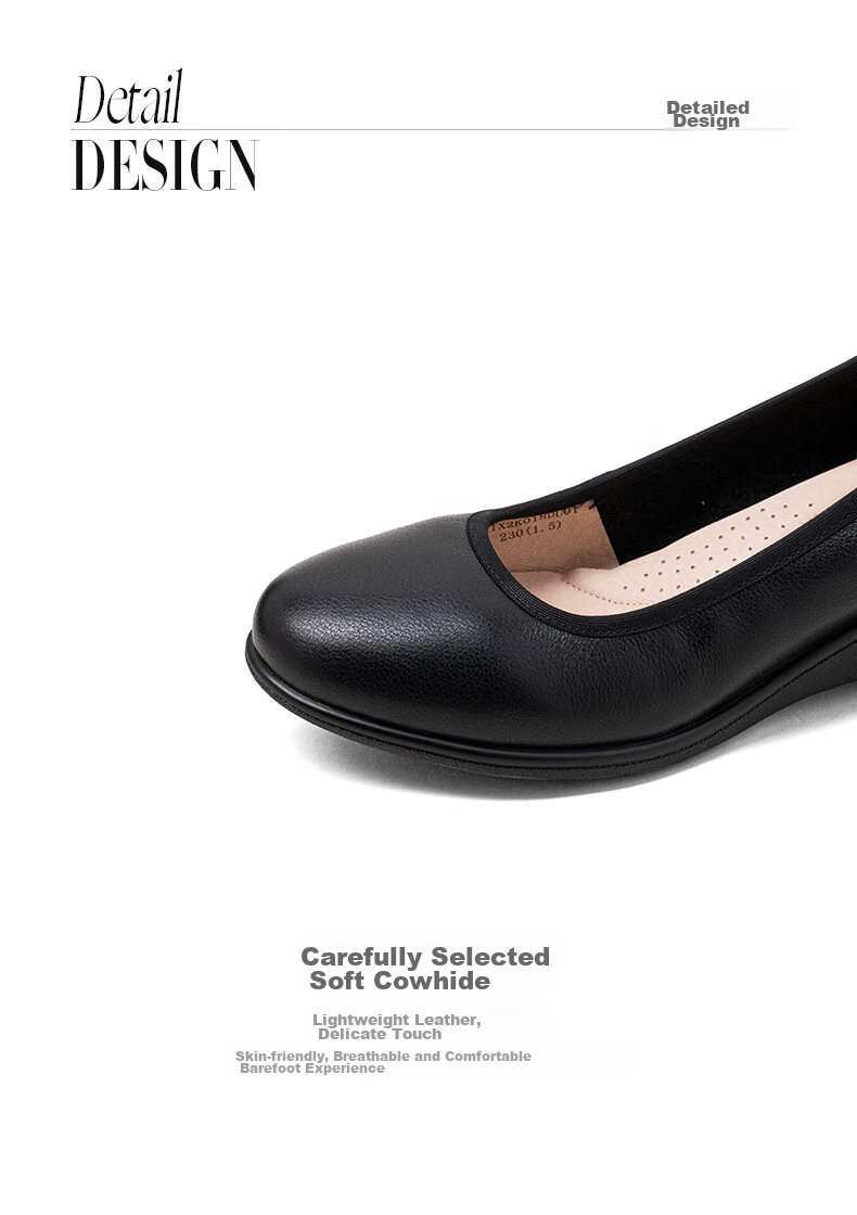 COMELY Leather Flats for Women, Spring And Summer New Style Comfortable Genuine Leather Soft-Soled Versatile Mom Shoes, Wedge Heel Non-Tiring, Apricot Color, Size 34 4