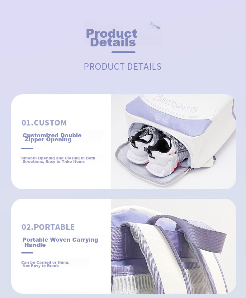 KUMPOO Ball Bag with Separate Shoe Compartment, Tennis Racket Storage, Ventilated Multi-Functional Unicorn Backpack KBR-002 White And Purple 14