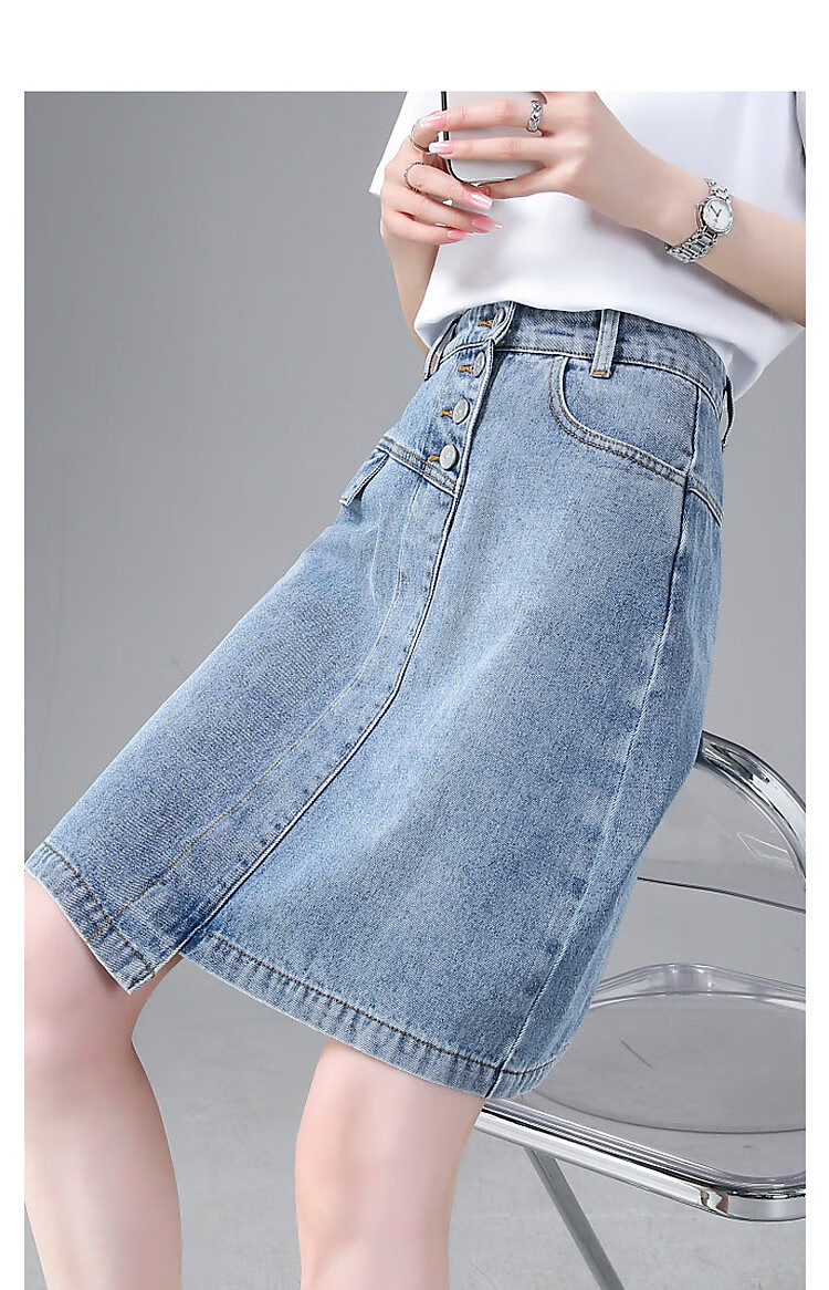 Dme [Irregular Cotton A-Line Skirt] Summer Washed Pocket Zipper Denim Midi Skirt for Women, Medium Denim Blue, L 13