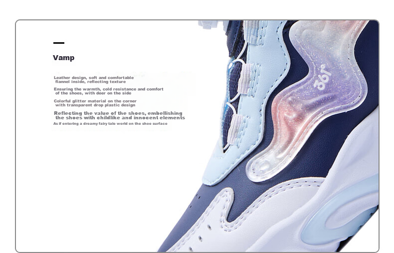 361° Children's Shoes, Kids' Sports Shoes, Winter Girls' Lightweight Leather Casual Shoes with Rotary Buckle, Blue, Size 32 69