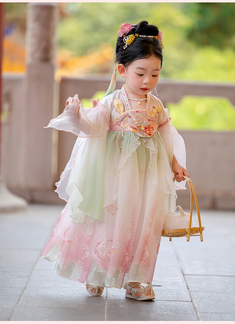 Menghu Xiaotianxia Hanfu Girls' Dress, Mid-Autumn Festival New Style Children's Fairy-Like Dress, Performance Princess Dress, Blue, Size 130 13