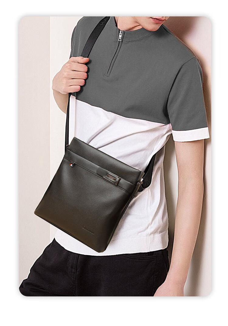 CROCODILE Top-Grain Leather Shoulder Bag, Men's Crossbody Bag, Business Casual Men's Bag, Birthday Gift, 2052 Black, for Boyfriend 3