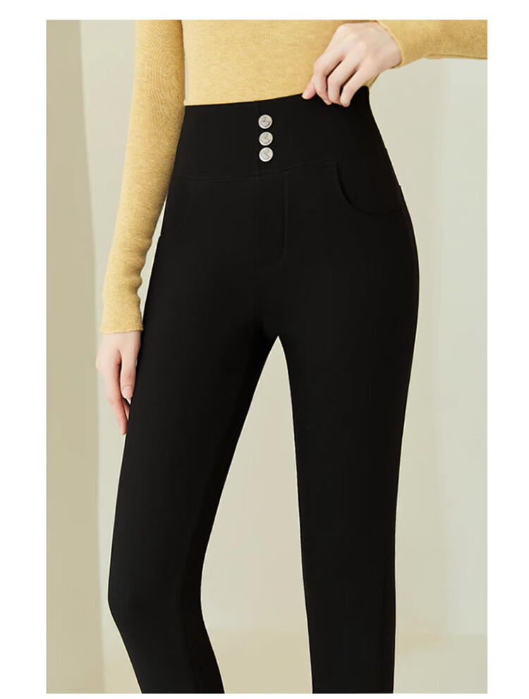 Langsha Women's Down Pants Thickened Winter Outerwear Northeast Goose Down Wool Warm Fleece Slim Black Cotton Pants 20