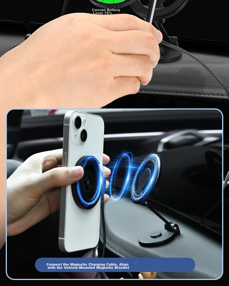 ESCASE MagSafe Magnetic Wireless Charging Stand for IPhone, Two-In Fast Charging Transparent Punk Case for IPhone 15/14/13/12 Pro Max with EarPods, Black 12