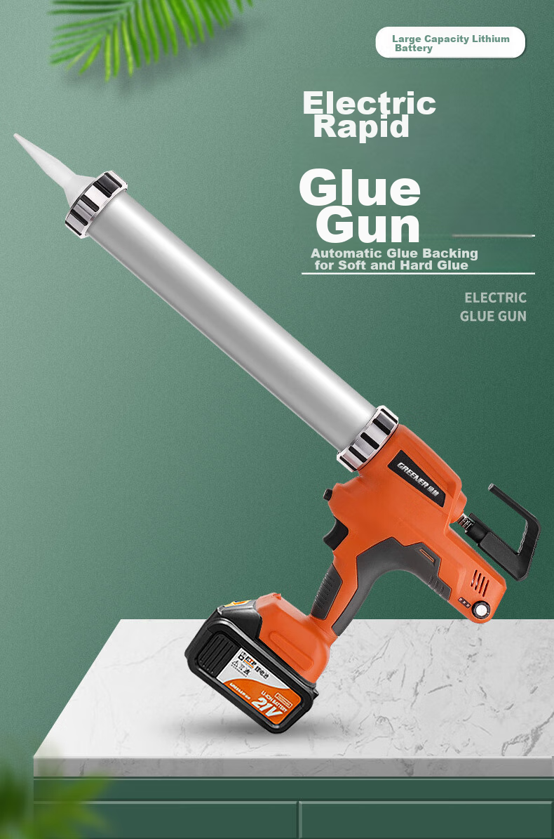 GREENER Lithium Battery Caulking Gun, Universal Labor-Saving Automatic Retraction, Large Capacity Tile Grouting Tool, 21V One Battery And Charger 1
