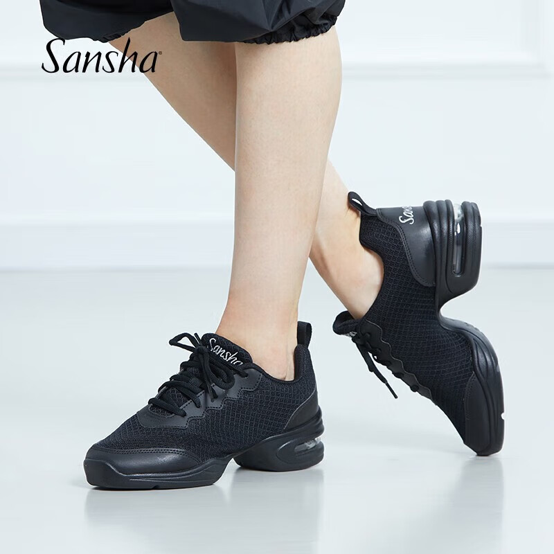 Sansha Women's Soft-Soled Mesh Dance Shoes for Modern Dance, Square Dancing And Jazz, Breathable H26M Black Size 38