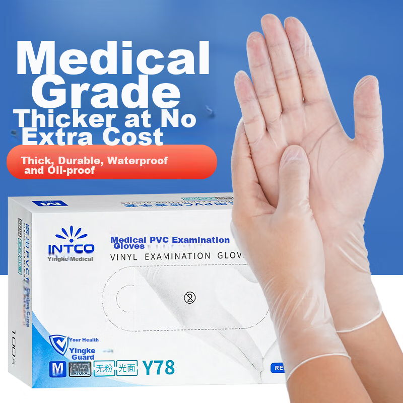 INTCO Disposable PVC Gloves, 100 Pieces, Large Size, for Kitchen, Dishwashing, Catering, Household Chores, Waterproof, Beauty Care, Home Maintenance Inspectio