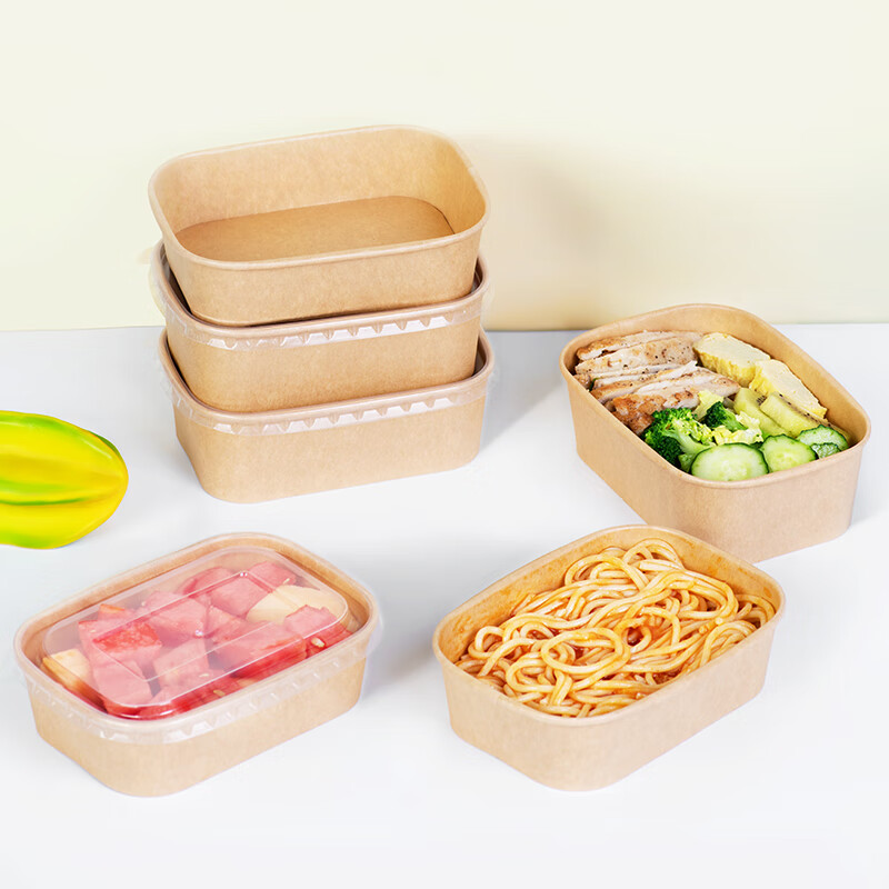 Fangcaodi Disposable Thick Kraft Paper Takeout Boxes, 750ml*15 Sets, Lunch Boxes, Fast Food Containers, Fruit Picnic Boxes with Lids, Paper Bowls