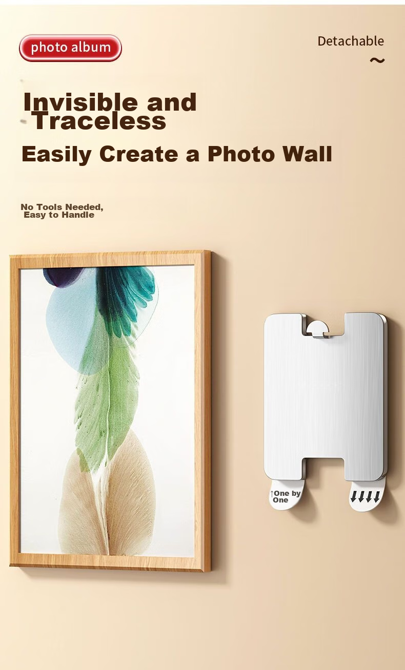 Bahainiao Hanging Kit, No Drilling Required, Specially Designed for Wedding Photos, Hooks for Wall Frames, Mural Adhesive Hooks, No-Trace Nails 2