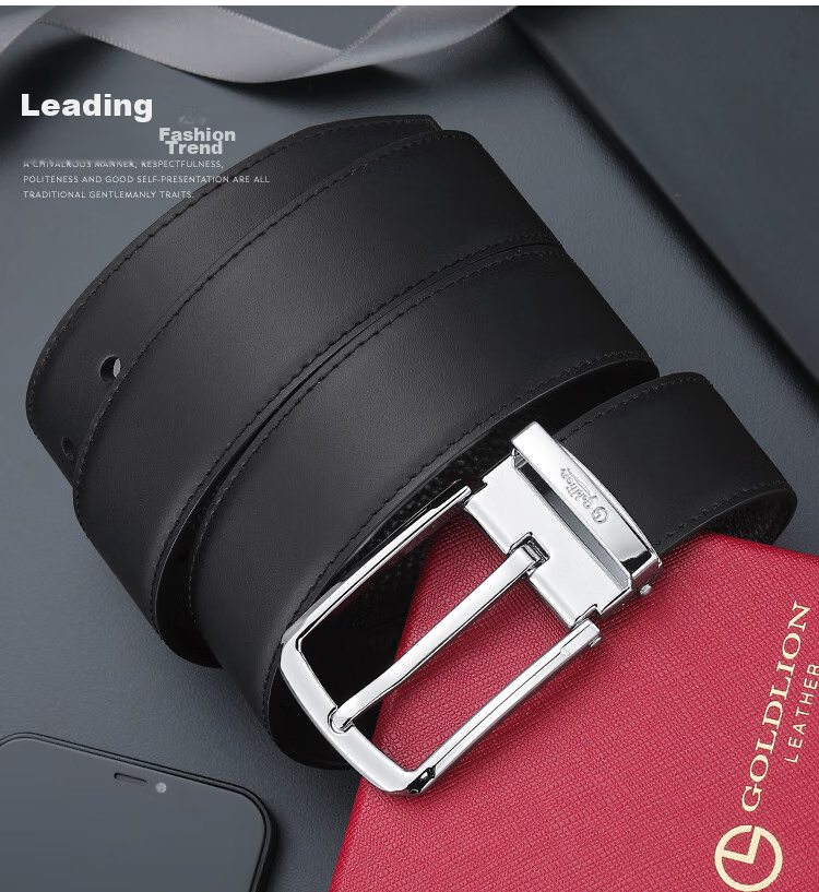 Goldlion Men's Pin Buckle Belt, Business Waistband Gift Box, Fashionable Trouser Belt, Birthday Gift 5