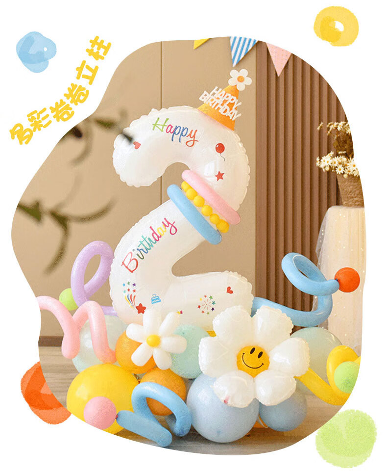 Shiluode Ins First Birthday Outdoor Party Scene Decoration Photo Props, Cream Style 40-Inch Digital Balloon 1 4