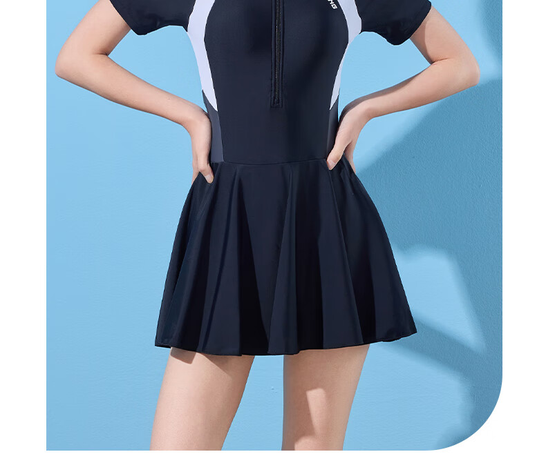 Li-Ning One-Piece Swimsuit for Women, Dress Style, Boyshort, Body-Shaping, Waist-Slimming, Conservative, Meat-Covering, Hot Spring Resort Swimwear, 476 Black, Size M 19