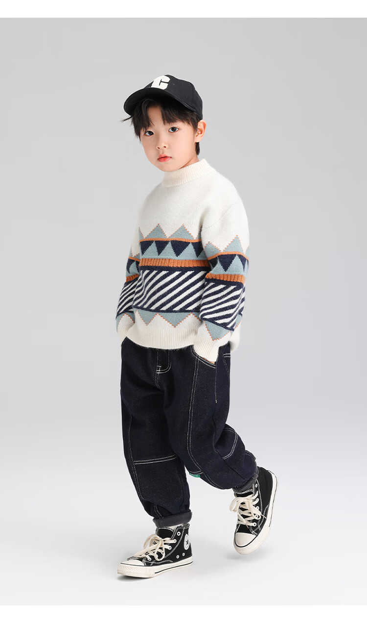 Zuoxi Boys' Sweater, Children's Thickened Autumn And Winter 2025 New Style, Boys' Knitted Sweater, Winter Pullover, Navy Blue, Size 160 25