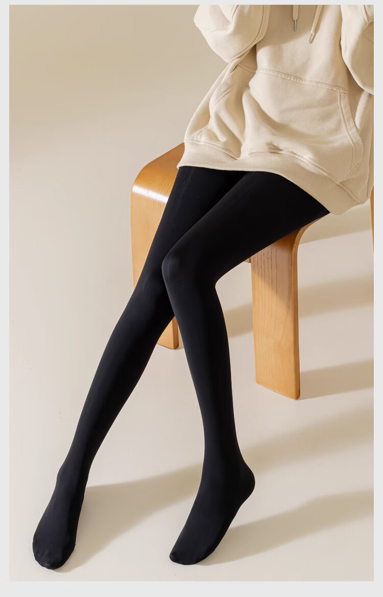 JOAE [Bare Leg Miracle] Sheer Skin-Tight Base Layer Stockings for Women, Spring And Autumn Nude-Colored Fleece-Lined Pantyhose, Black Footed 8