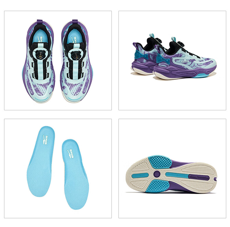 ERKE Children's Shoes, Boys' Training Shoes, Kids' Summer Basketball Shoes with Rotary Buckle, Erke White/ultramarine Blue, Size 36 24