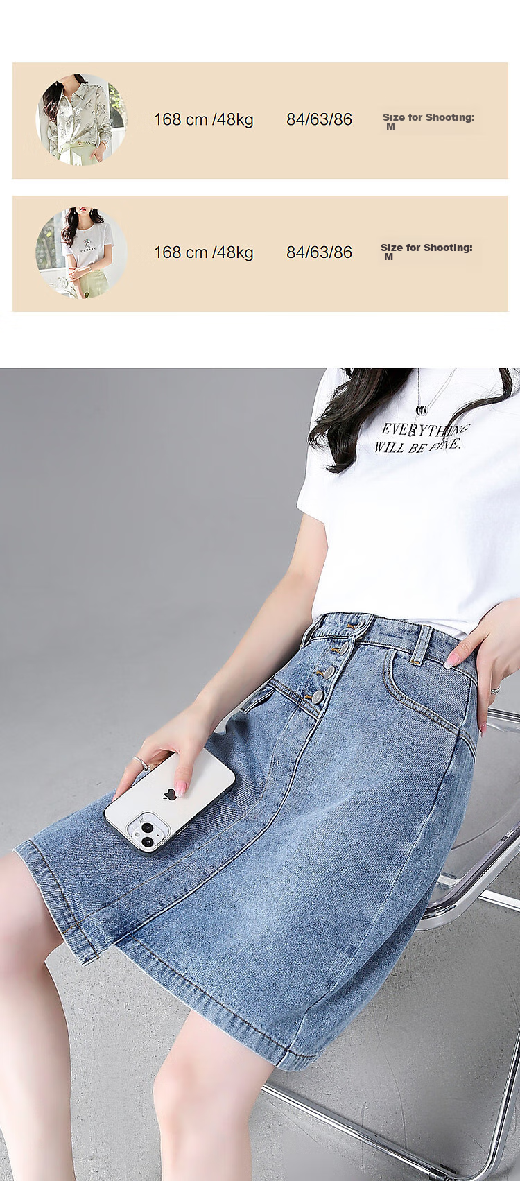 Dme [Irregular Cotton A-Line Skirt] Summer Washed Pocket Zipper Denim Midi Skirt for Women, Medium Denim Blue, L 11