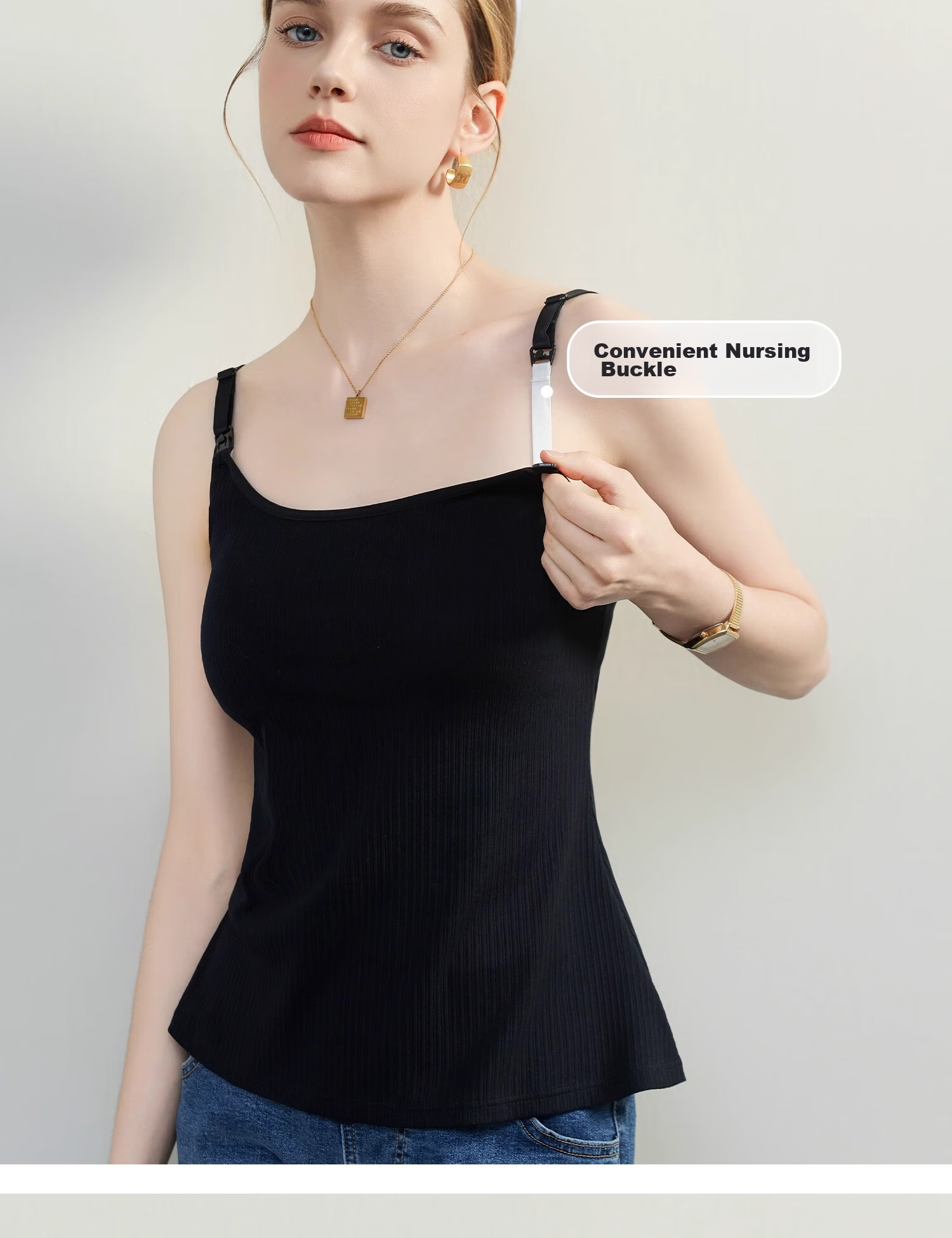 FENYE Fish Tail Nursing Camisole for Spring And Autumn Wear, Can Be Worn As Outerwear with Built-In Pads, No Bra Needed for Going Out Nursing Top, Black XL 11