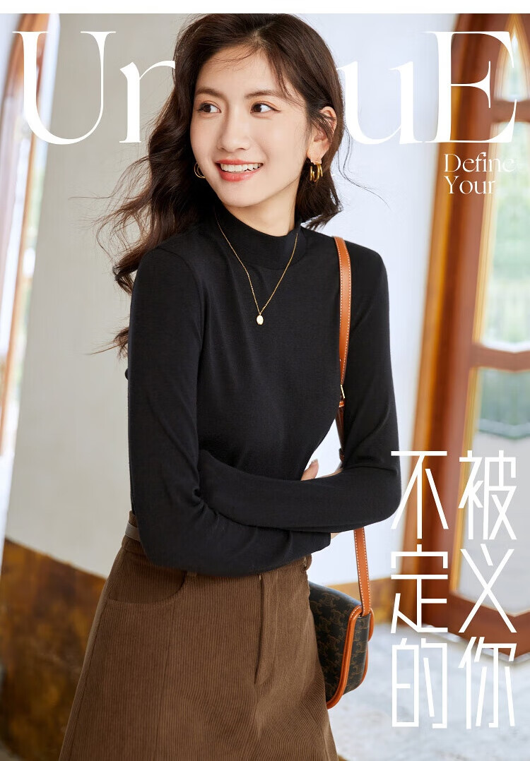 NOME Semi-Turtleneck Fleece Base Layer Women's New Warm Underwear, Fleece-Lined Thermal Top for Autumn And Winter, Black, M 1