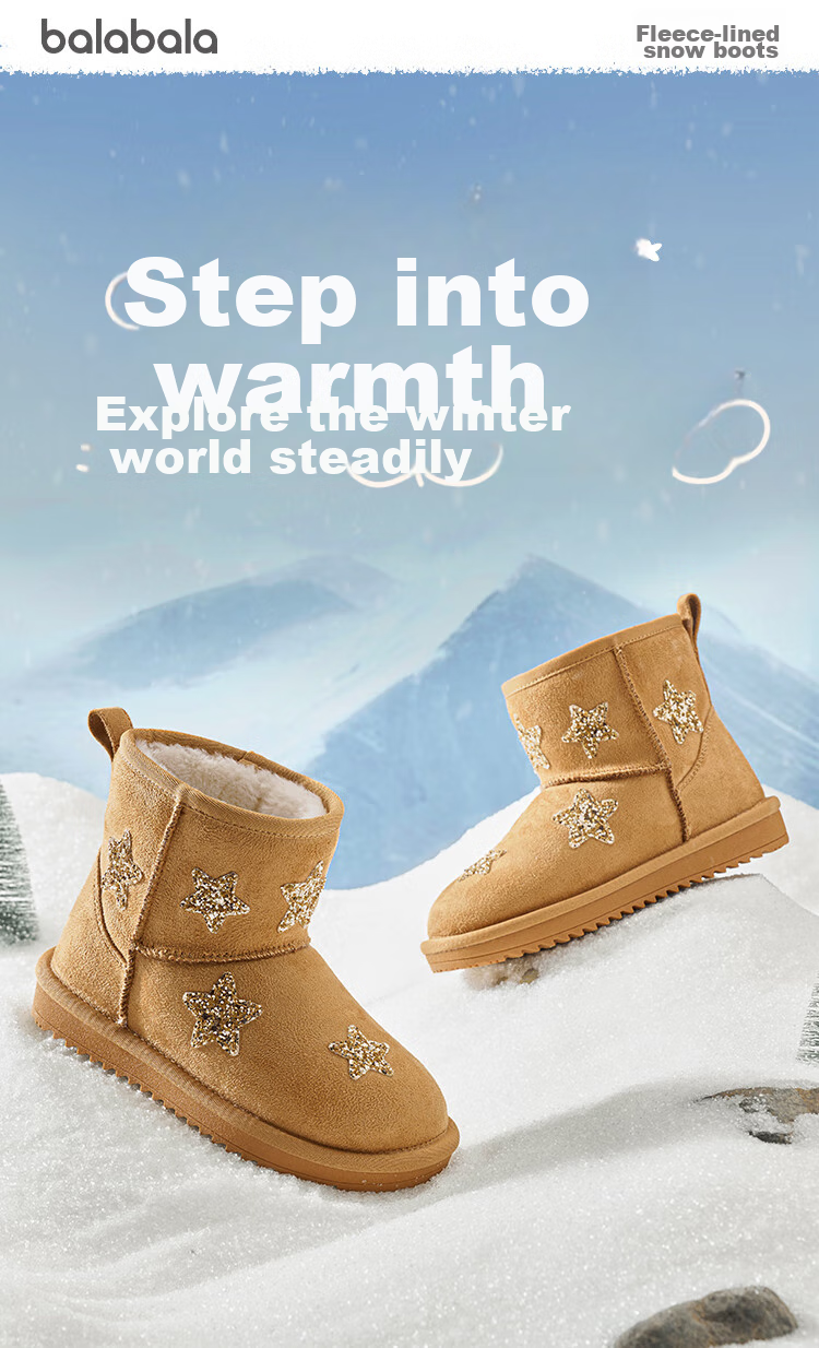 BALABALA Children's Snow Boots, Girls' Fleece-Lined Mid-Calf Boots, Winter Boots, Non-Slip Cotton Boots 1