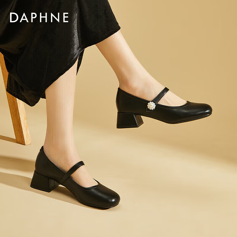 DAPHNE Women's Single Shoes, Retro High Heels Mary Jane Shoes, Sweet And Comfortable Leather Shoes, Women's Footwear 4023101038, Black, Size 34
