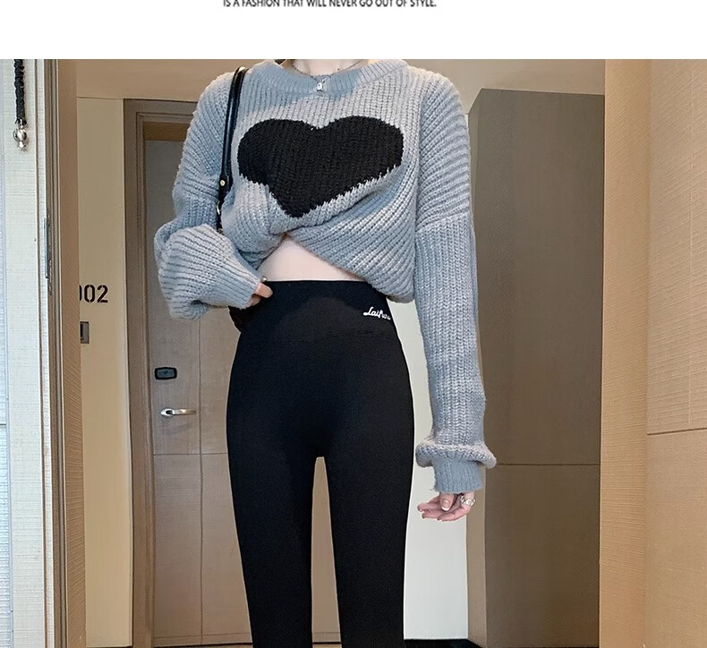 LangSha Ribbed Leggings for Women, Autumn Wear, High-Waisted, Slimming, Elastic Waist, Butt-Lifting, Calf-Slimming, Tight-Fitting Pants, Warm Cotton Trousers 30